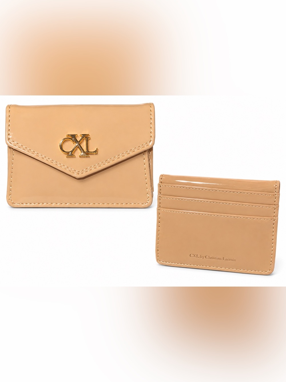 CXL by Christian Lacroix Patent Card Holder Wallet | Latte Nude | Glossy Chic